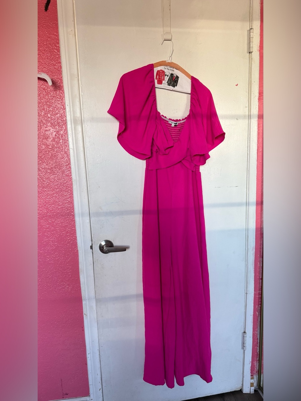 Fashion Nova Fuchsia Maxi Jumpsuit with Flutter Sleeves